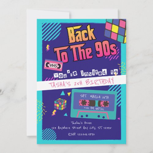 Back to the 90s Modern Retro Birthday  Invitation