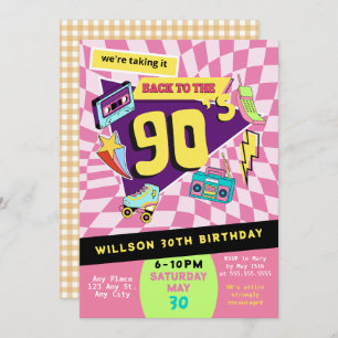 Back to the 90s Modern Retro Neon 30th Birthday Invitation