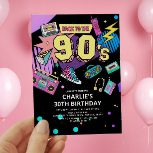Back to the 90s Modern Retro Neon 30th Birthday Invitation