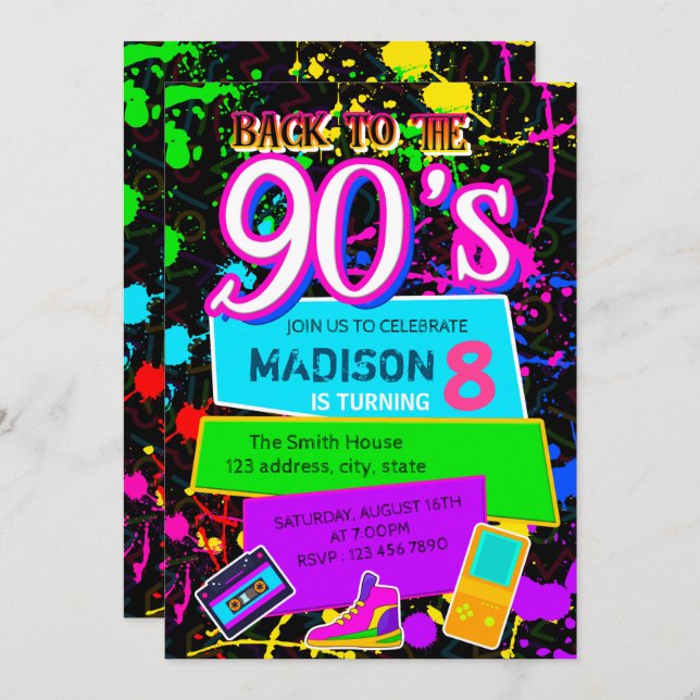 Back to the 90s party invitation (Front/Back)