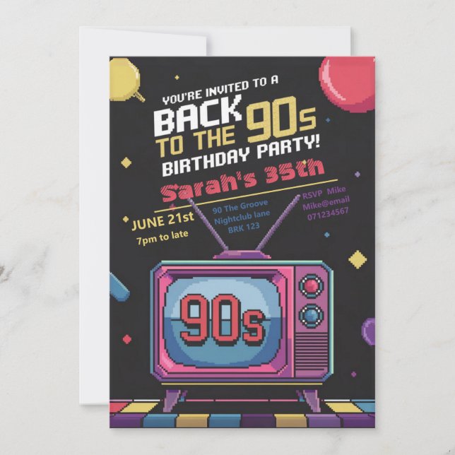 Back to the 90's party nineties 1990 theme invitation (Front)