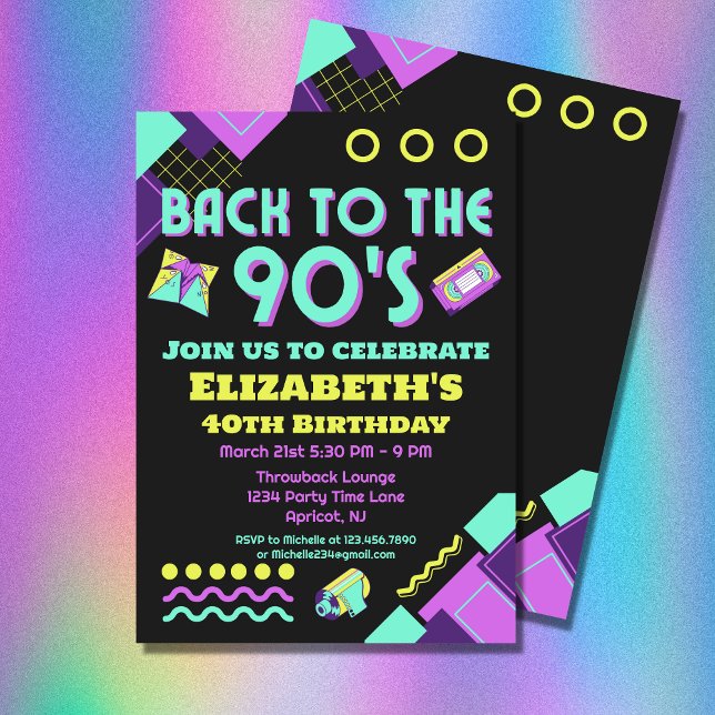 Back To The 90s Retro Birthday Invitation (Have a fun 90s themed Birthday party with this rad "Back to the 90s" invitation)
