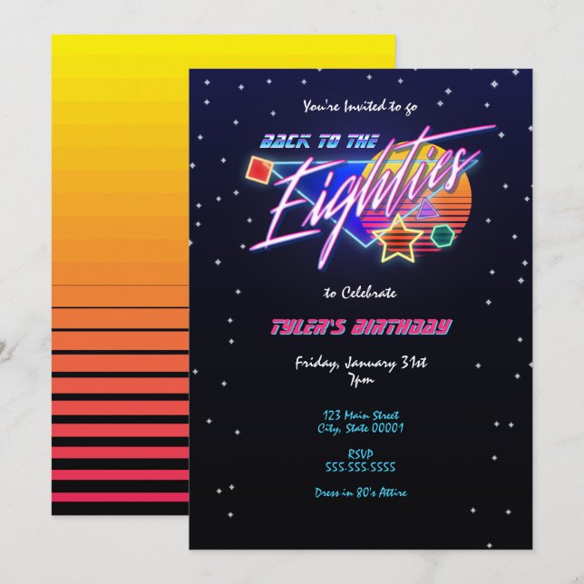 Back To The Eighties Neon Invitation (Front/Back)