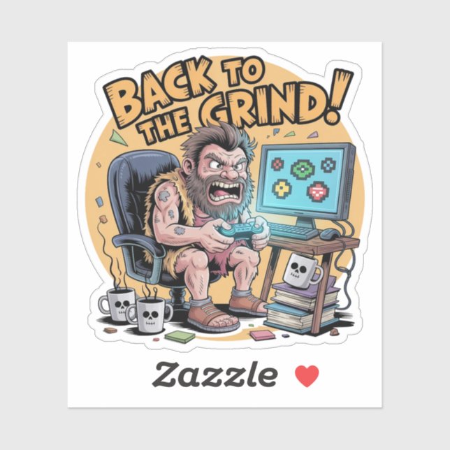 Back To The Grind Funny Caveman Laptop Sticker (Sheet)
