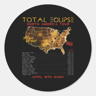 Back) Total Solar Eclipse 2024 North America Tour Classic Round Sticker