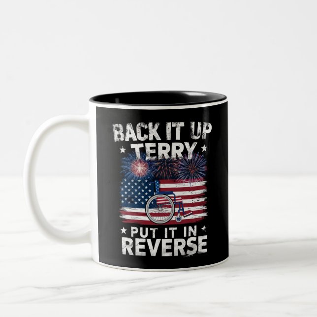 Back Up Terry Put It In Reverse Fireworks Funny Two-Tone Coffee Mug (Left)