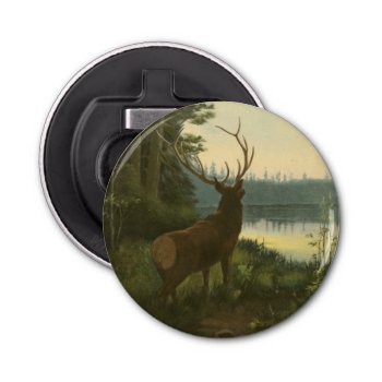 Back View Of Elk Looking Over A Lake Bottle Opener by worldartgroup at Zazzle