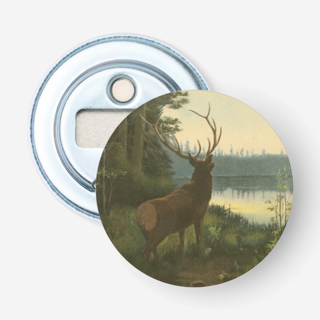 Back view of Elk Looking over a Lake Bottle Opener (Front)