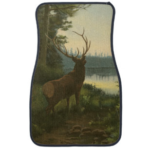 Back view of Elk Looking over a Lake Car Mat