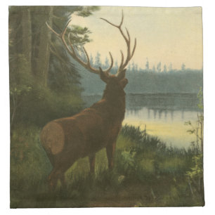 Back view of Elk Looking over a Lake Cloth Napkin