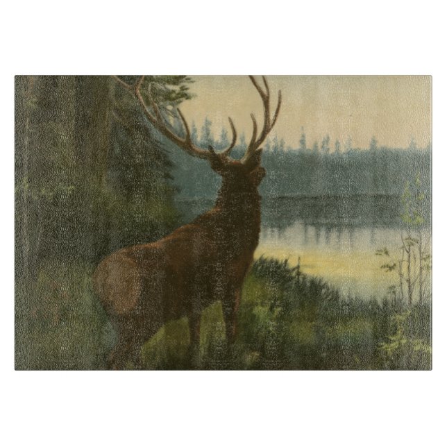 Back view of Elk Looking over a Lake Cutting Board (Front)