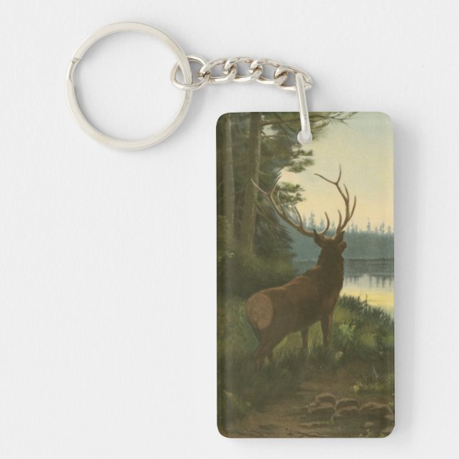Back view of Elk Looking over a Lake Keychain (Front)