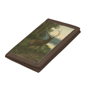 Back view of Elk Looking over a Lake Tri-fold Wallet