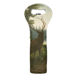 Back view of Elk Looking over a Lake Wine Bag