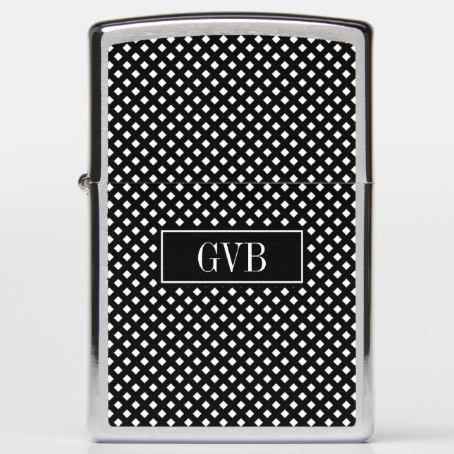 Back White Gingham Check Zippo Lighter Brushed (Front)