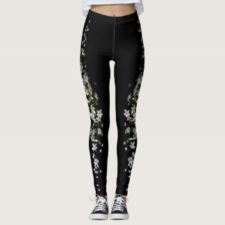back white rose leggings