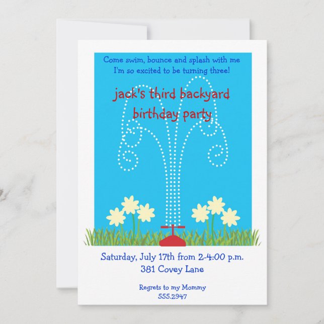 Back Yard Sprinkler Splash Bash Invitation (Front)
