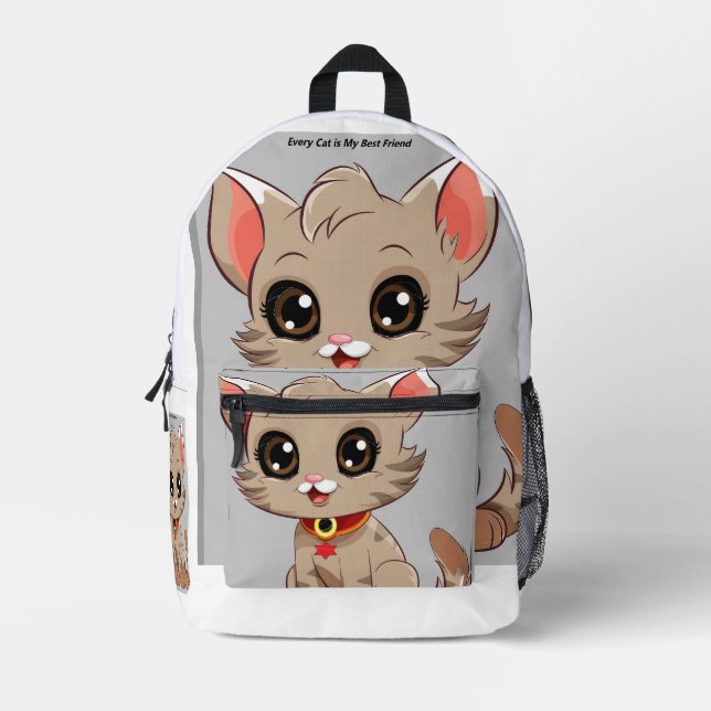 Backbag with cute cat image printed backpack (Front)