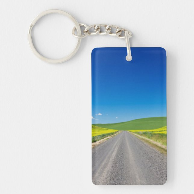 Backcountry road through Spring Canola Fields Keychain (Front)