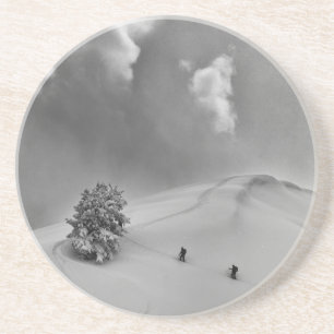 Backcountry Ski Climbers in fresh powder Sandstone Coaster
