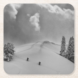 Backcountry Ski Climbers in fresh powder Square Paper Coaster
