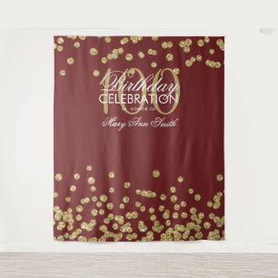 Backdrop 100th Birthday Gold Burgundy Confetti