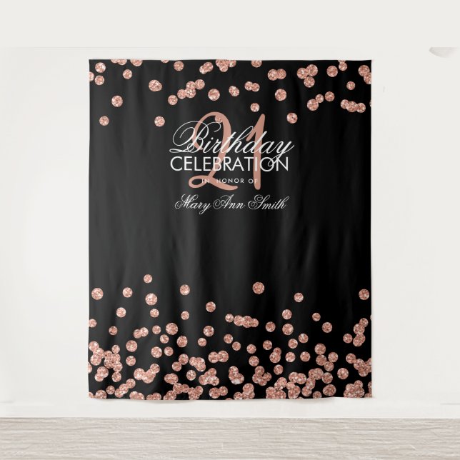 Backdrop 21st Birthday Rose Gold Black Confetti (Front)