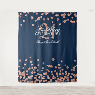 Backdrop 21st Birthday Rose Gold Navy Confetti