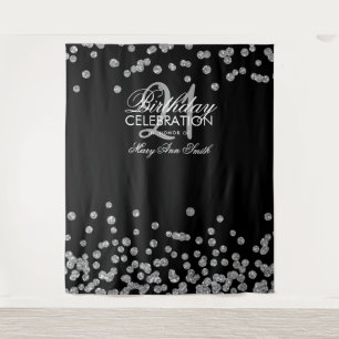 Backdrop 21st Birthday Silver Black Confetti