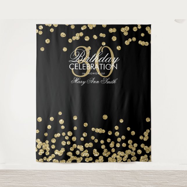 Backdrop 30th Birthday Gold Black Confetti (Front)