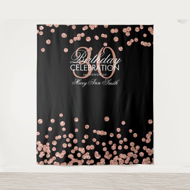 Backdrop 30th Birthday Rose Gold Black Confetti (Front)