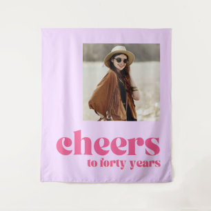 Backdrop 40th birthday cheers, retro purple