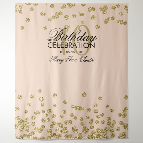 Backdrop 40th Birthday Gold Blush Pink Confetti