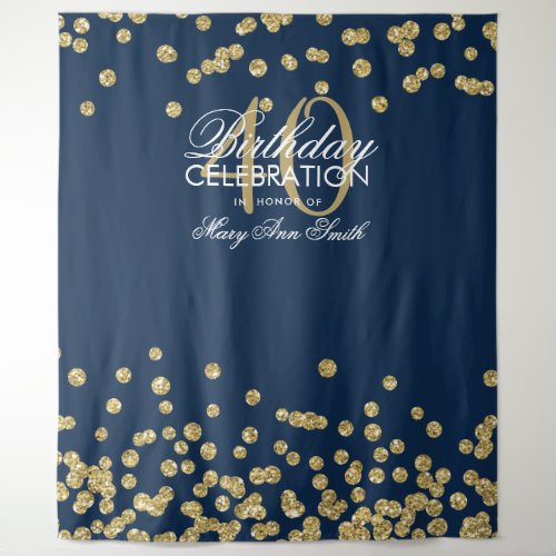 Backdrop 40th Birthday Gold Navy Blue Confetti