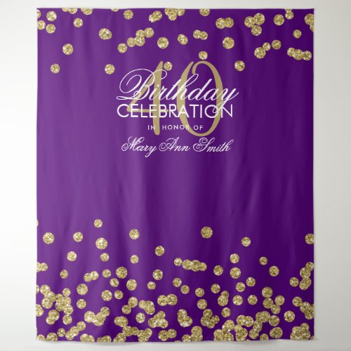 Backdrop 40th Birthday Gold Purple Confetti