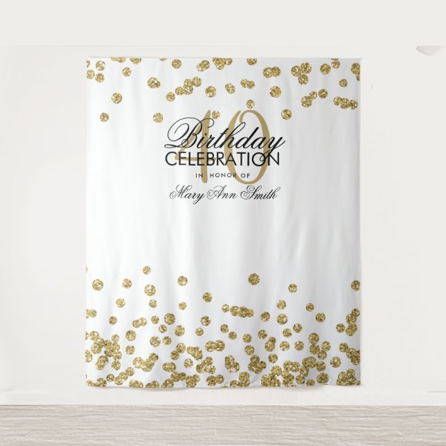 Backdrop 40th Birthday Gold White Confetti (Front)