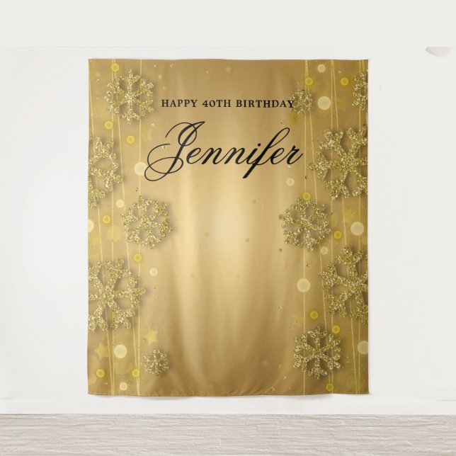 Backdrop 40th Birthday Gold Winter Glitter (Front)