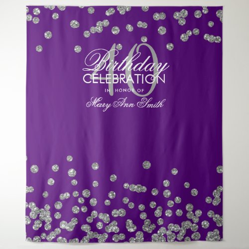 Backdrop 40th Birthday Silver Purple Confetti