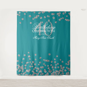 Backdrop 40th Birthday Silver Teal Confetti