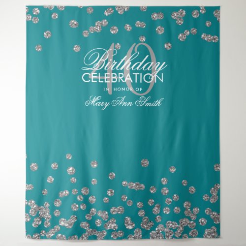 Backdrop 40th Birthday Silver Teal Confetti