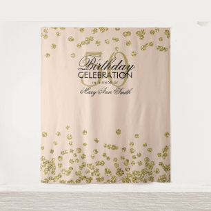 Backdrop 50th Birthday Gold Blush Pink Confetti