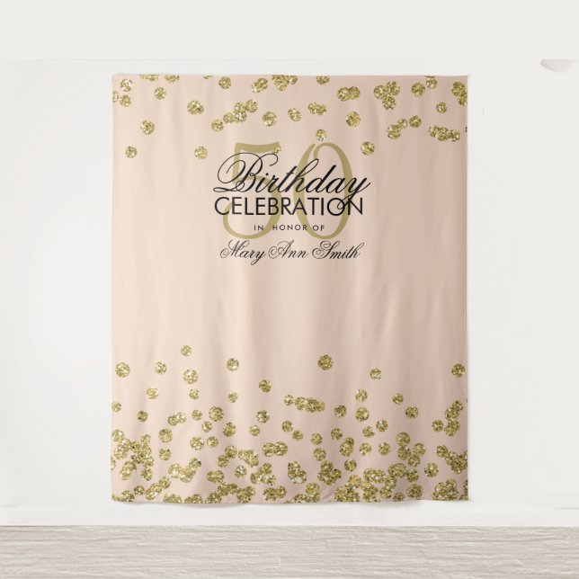 Backdrop 50th Birthday Gold Blush Pink Confetti (Front)