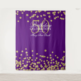 Backdrop 50th Birthday Gold Purple Confetti