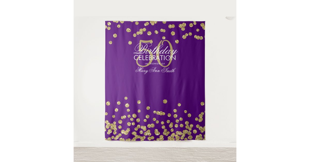 Backdrop 50th Birthday Gold Purple Confetti Zazzle Com