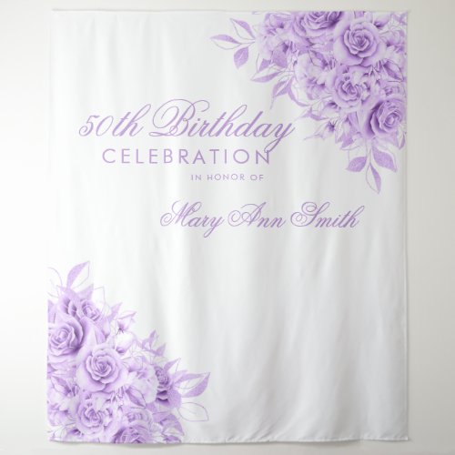 Backdrop 50th Birthday Party Floral Purple  White