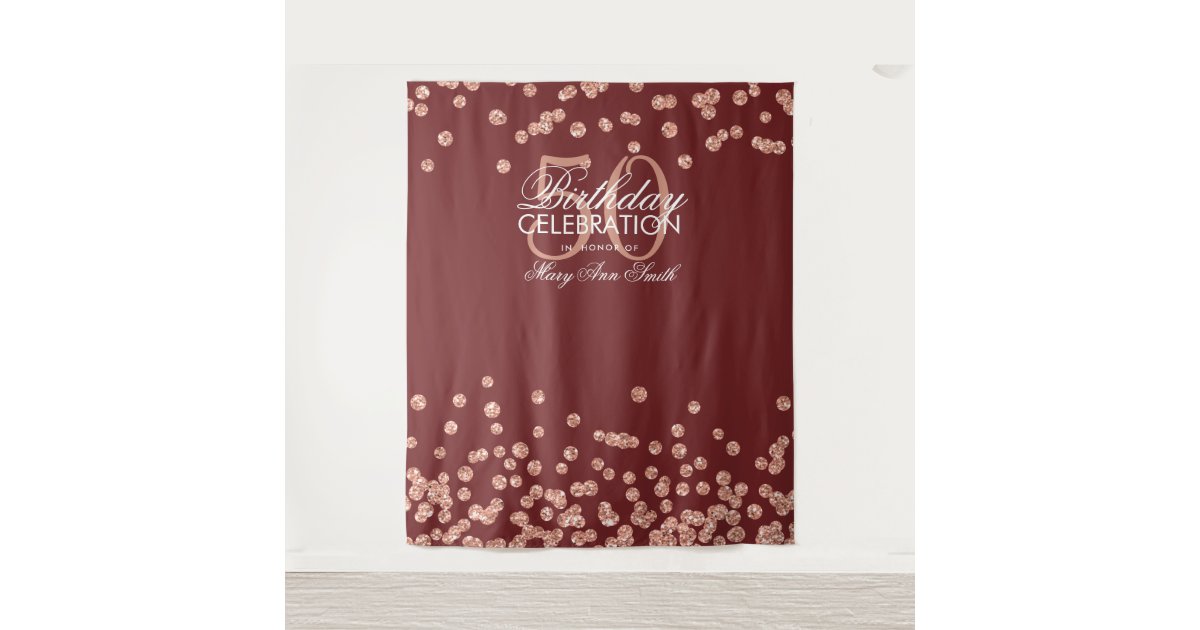 backdrop 50th birthday rose gold burgundy confetti gender reveal invitations