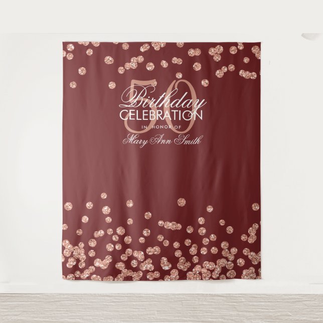 Backdrop 50th Birthday Rose Gold Burgundy Confetti (Front)
