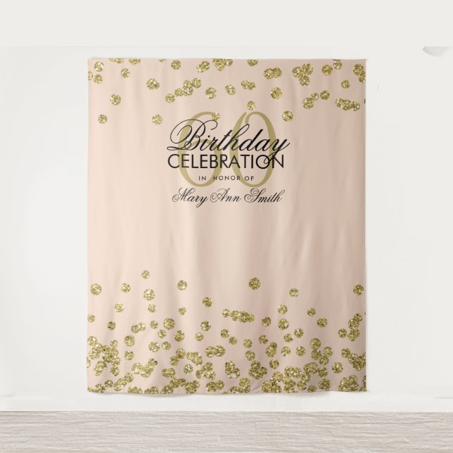Backdrop 60th Birthday Gold Blush Pink Confetti (Front)