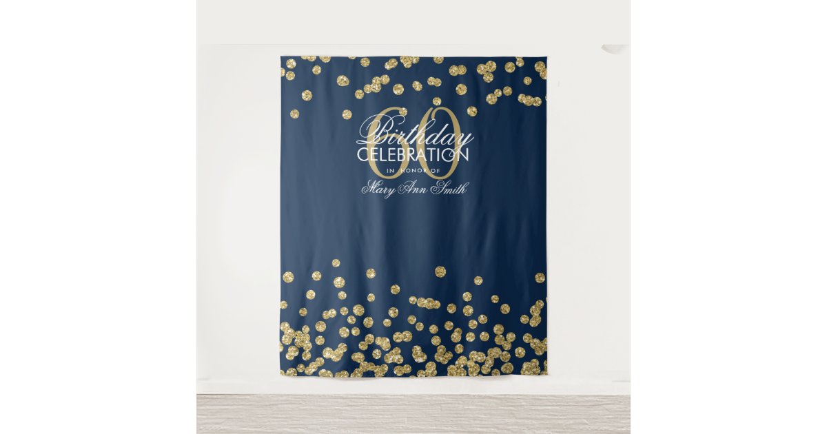 Backdrop 60th Birthday Gold Navy Blue Confetti | Zazzle.com