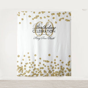Backdrop 60th Birthday Gold White Confetti